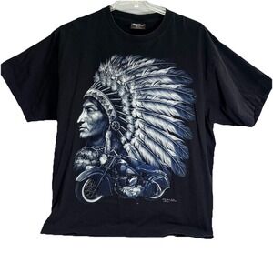 VTG Rock Chang Native Indian Chief Biker 90’s  T-Shirt XXL Black Single Stitch